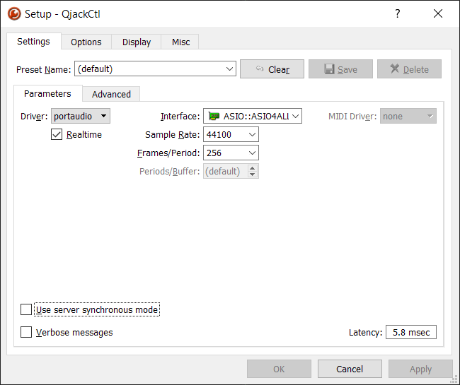 Jack interface parameters